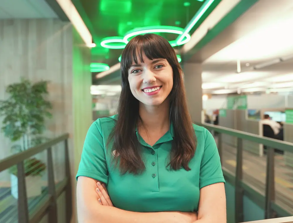 ICCU employee with her arms folded