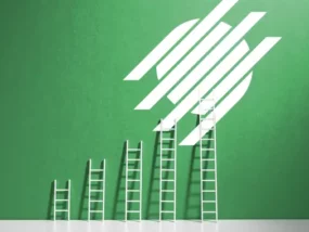 ICCU logo shown with a green background and white ladders, which grow in size to represent the credit union's growth.