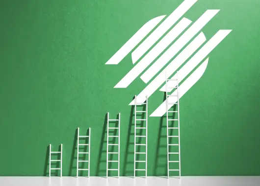 ICCU logo shown with a green background and white ladders, which grow in size to represent the credit union's growth.